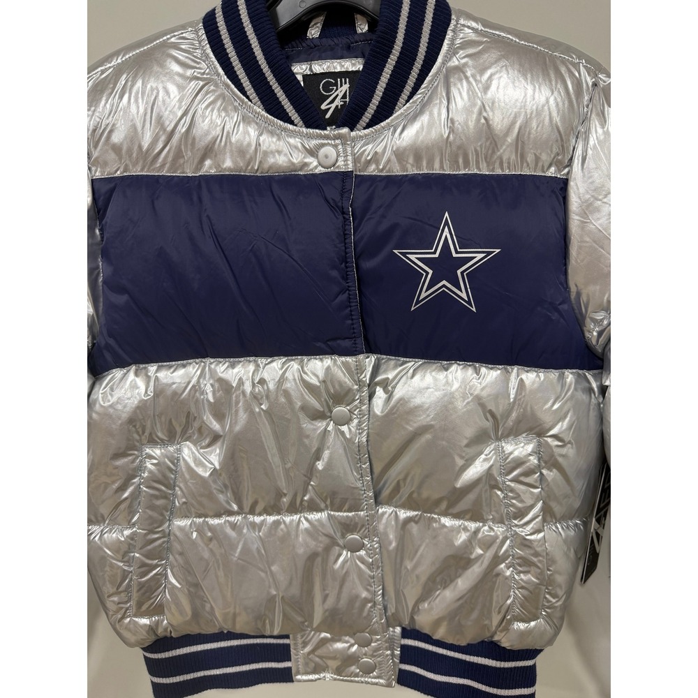 G-III 4Her Dallas Cowboys Womens XS Perfect Game Bomber Jacket Silver Navy NWT